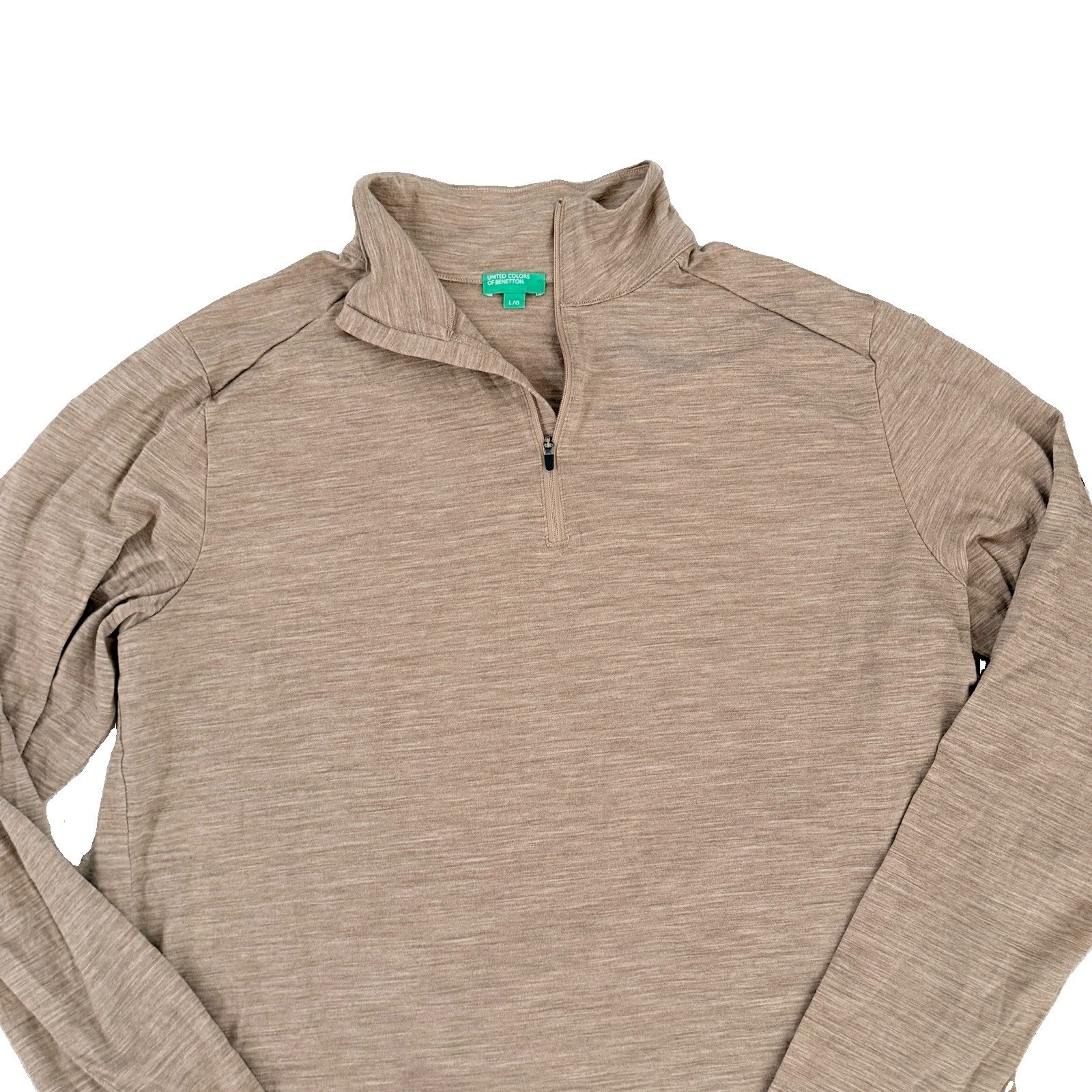 Benetton Merino Wool 1/4 Zip Brown Base Layer Long Sleeve Shirt L Euc Gorpcore — image 2 of 7